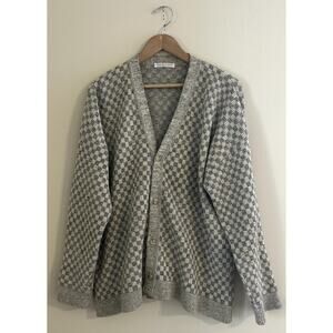 Vintage Joan Vass Gray White Checkerboard Cozy Cardigan Sweater Women's Large